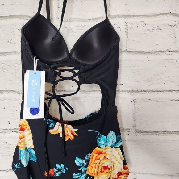 NEW Cupshe Women's Multi Color Twist Top High Waist Cut Out 1Pc Swimsuit XS - Picture 9 of 14